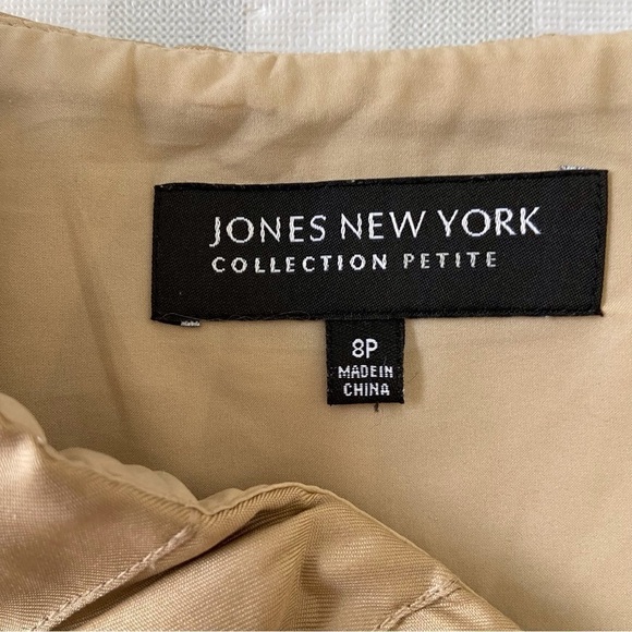 JONES New York silk pleated skirt nude neutral black lined 8P floral tan silky - Picture 4 of 14